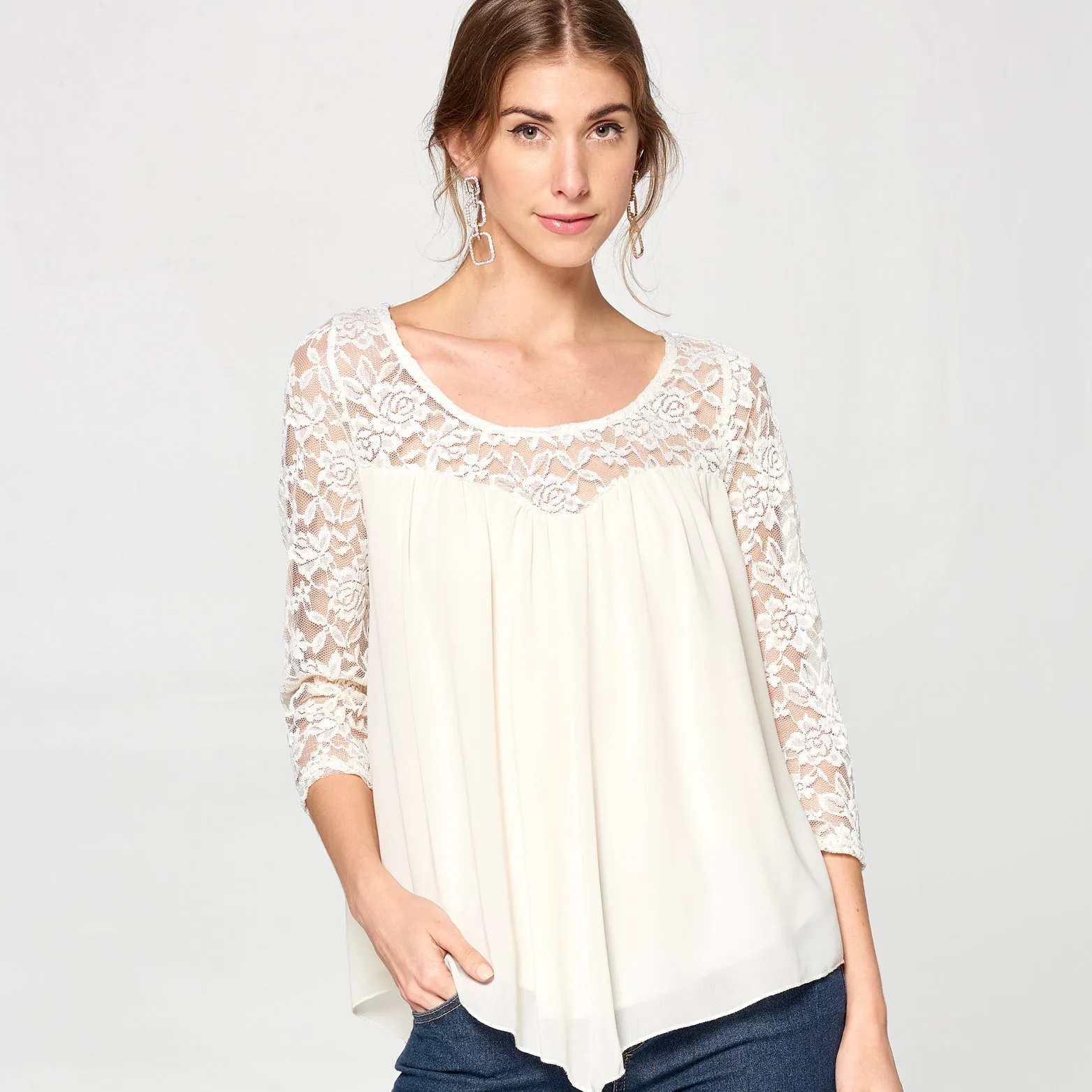 Lace Yoke Chiffon Top