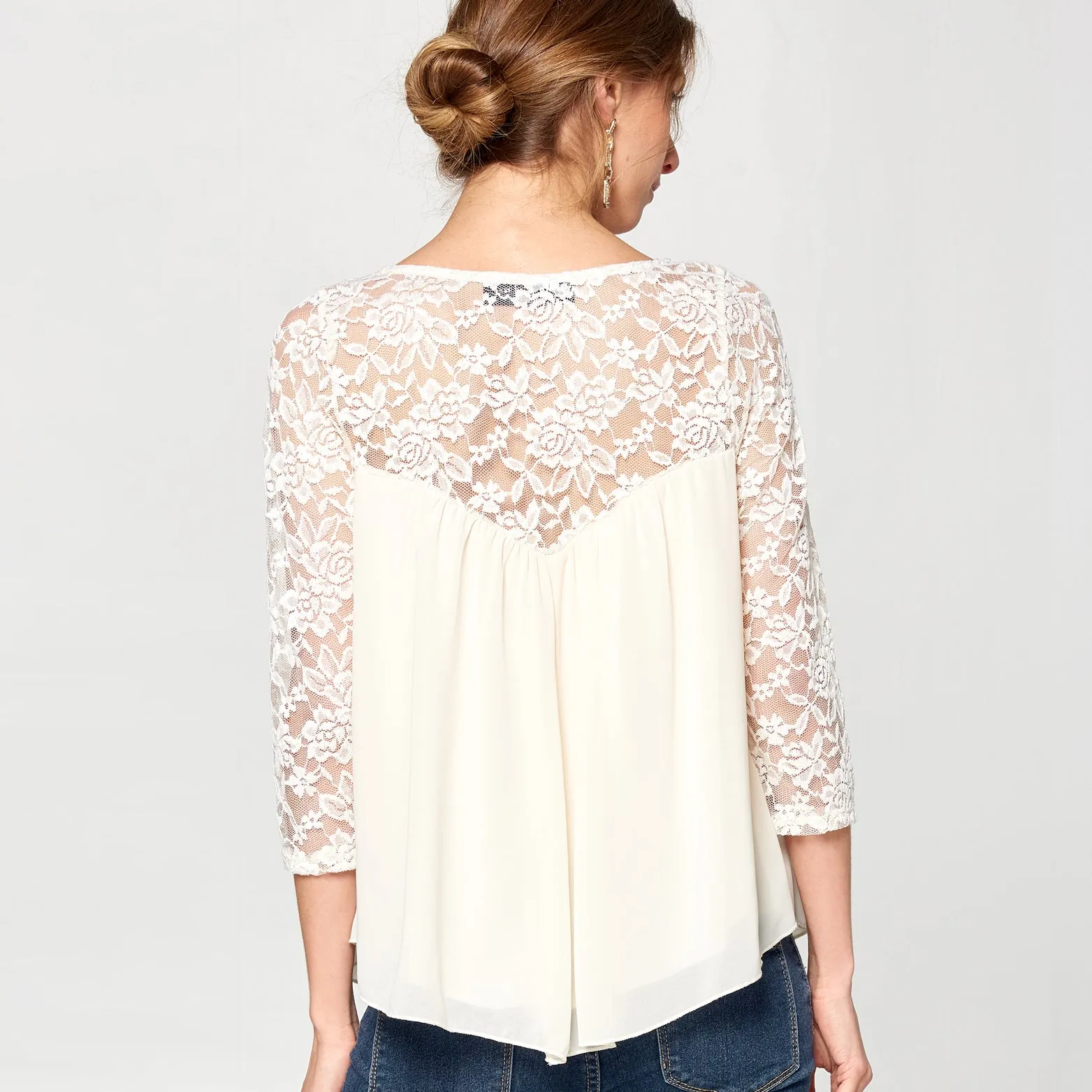 Lace Yoke Chiffon Top