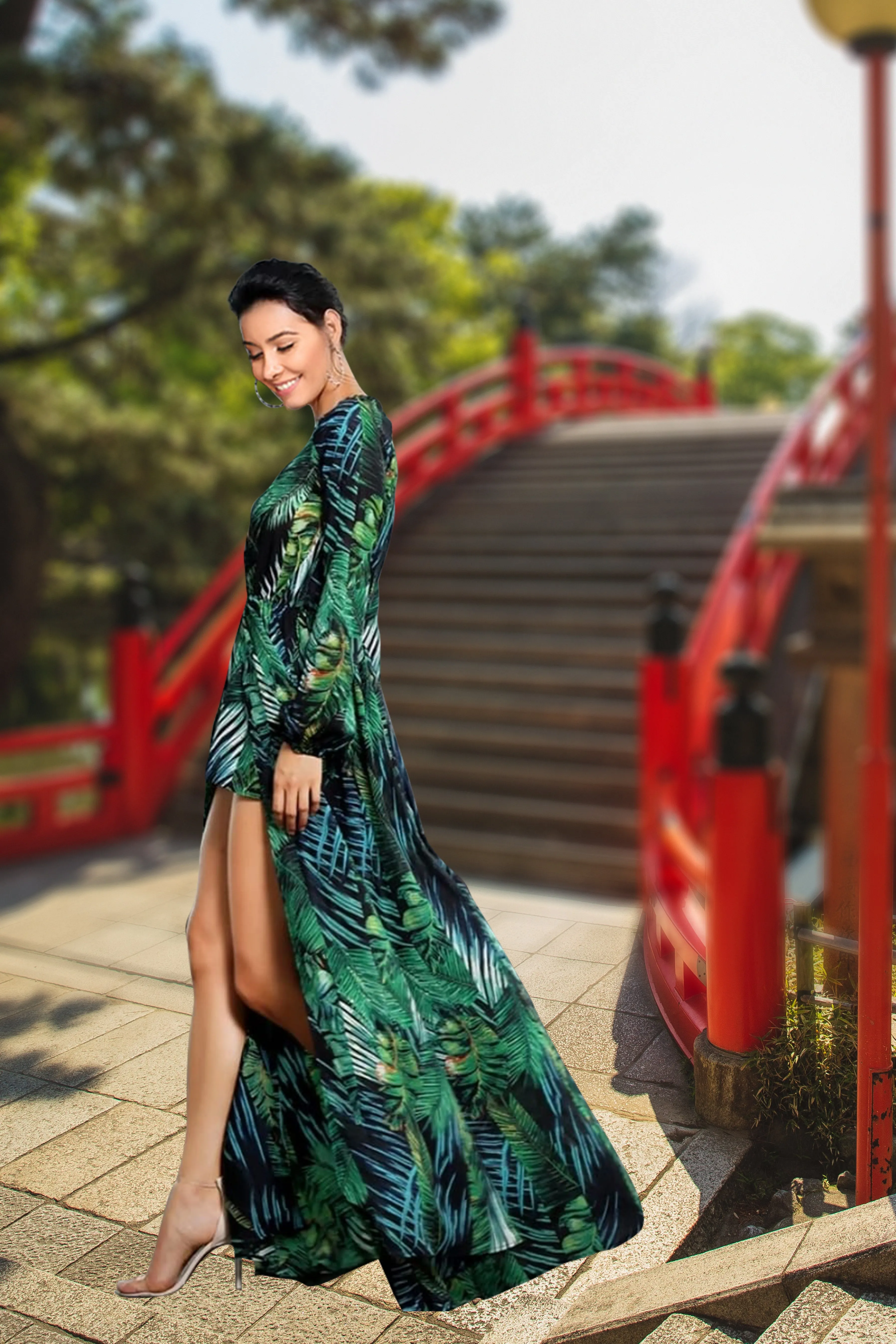 Leaf Green Long Romper Dress