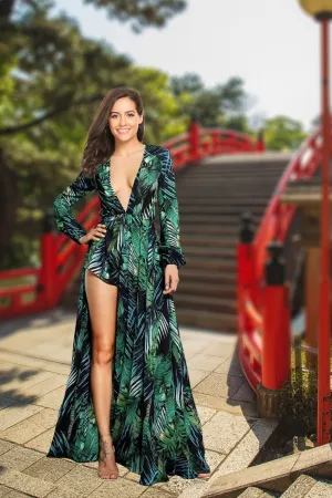 Leaf Green Long Romper Dress