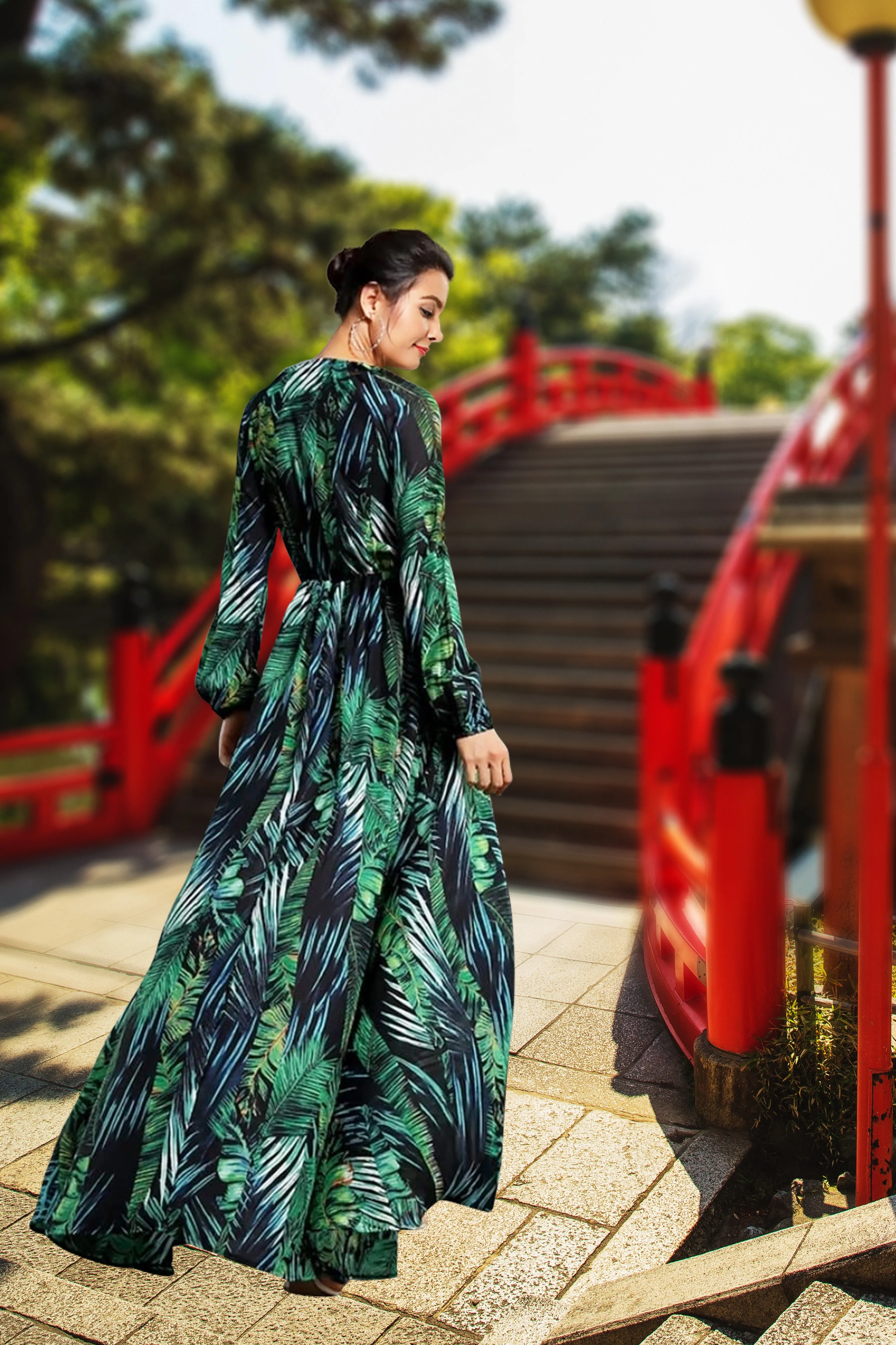 Leaf Green Long Romper Dress