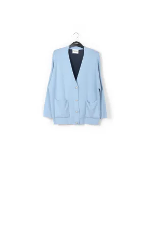 Light blue rhinestone-button V-neck cardigan