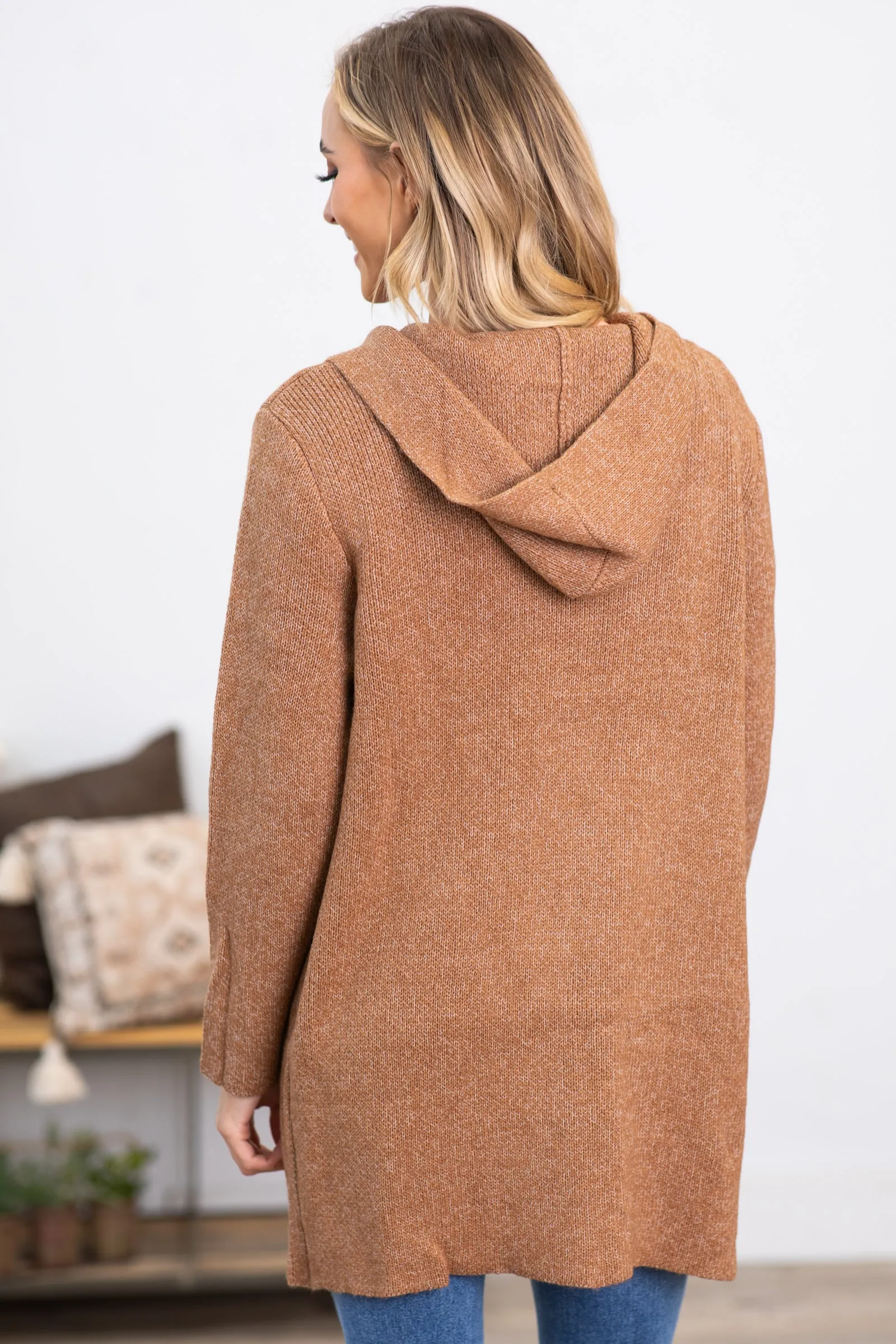 Light Mocha Hooded Cardigan With Pockets