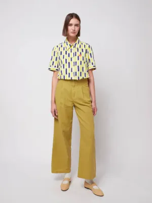 Linen Blend Pleated Trousers | Mustard