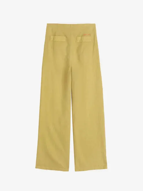 Linen Blend Pleated Trousers | Mustard