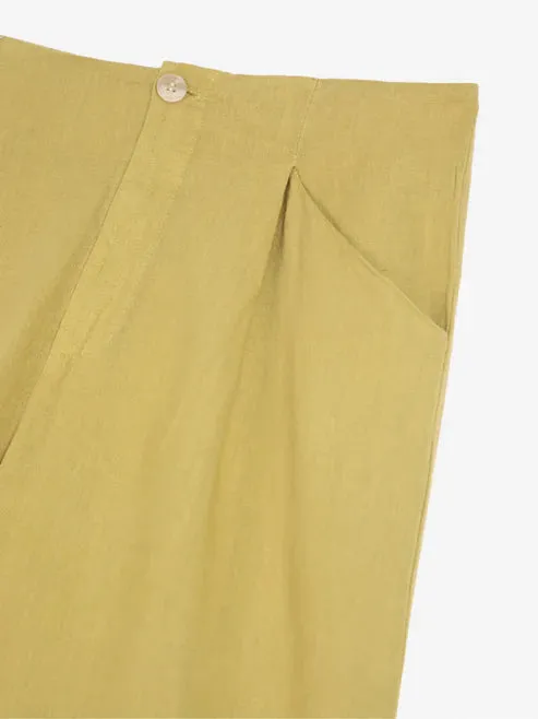 Linen Blend Pleated Trousers | Mustard