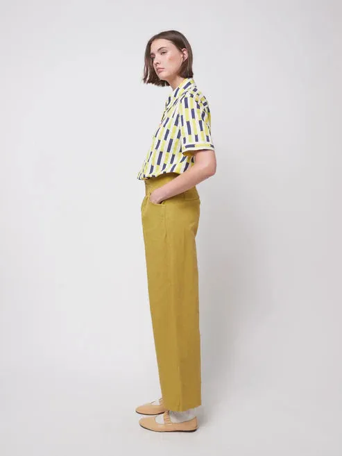 Linen Blend Pleated Trousers | Mustard