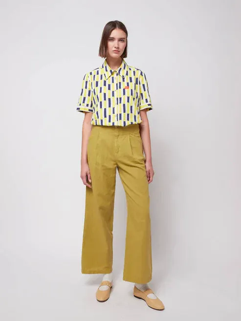 Linen Blend Pleated Trousers | Mustard