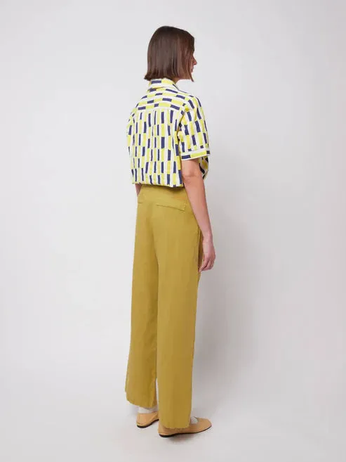 Linen Blend Pleated Trousers | Mustard