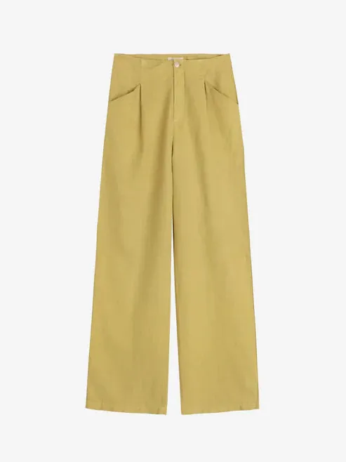 Linen Blend Pleated Trousers | Mustard