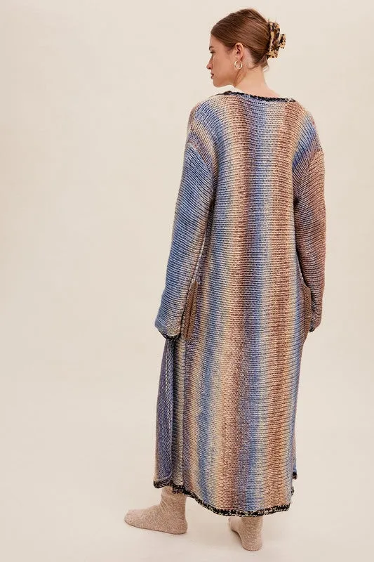 Listicle Multi Color Gradation Long Knit Open Cardigan