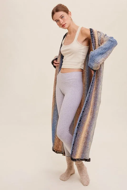 Listicle Multi Color Gradation Long Knit Open Cardigan