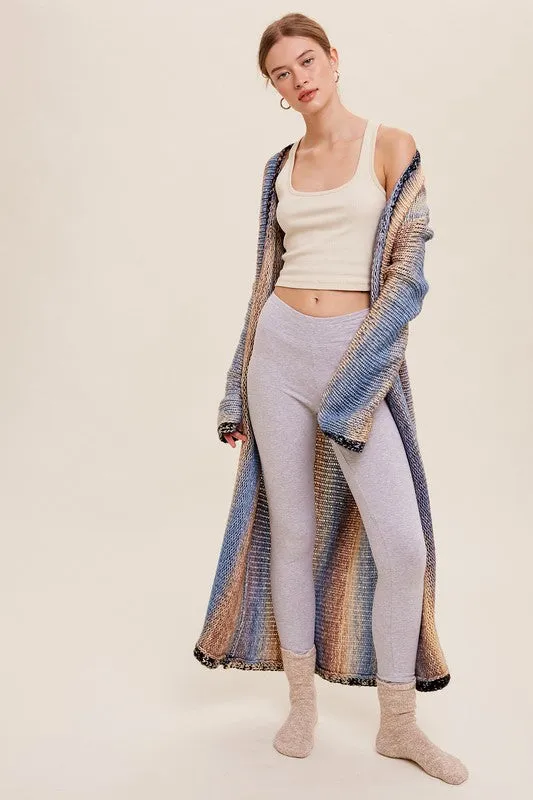 Listicle Multi Color Gradation Long Knit Open Cardigan