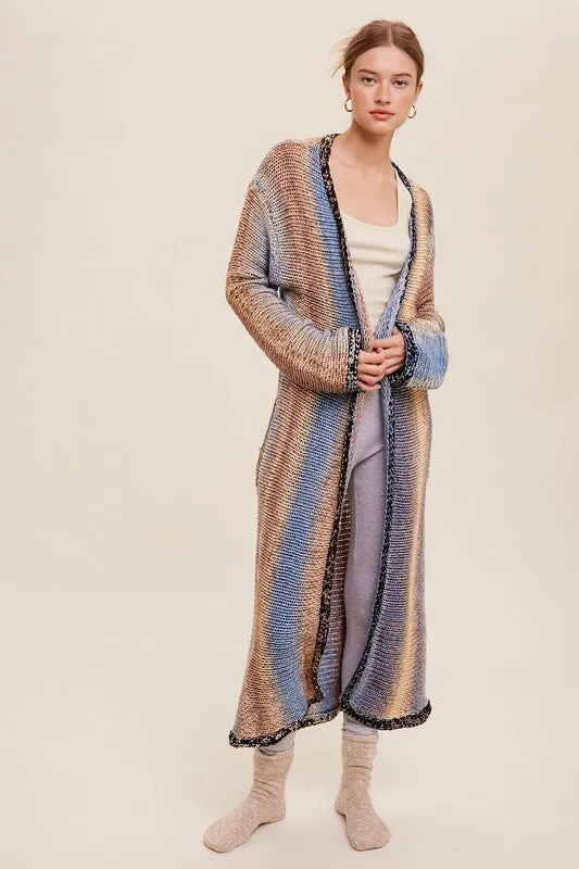 Listicle Multi Color Gradation Long Knit Open Cardigan