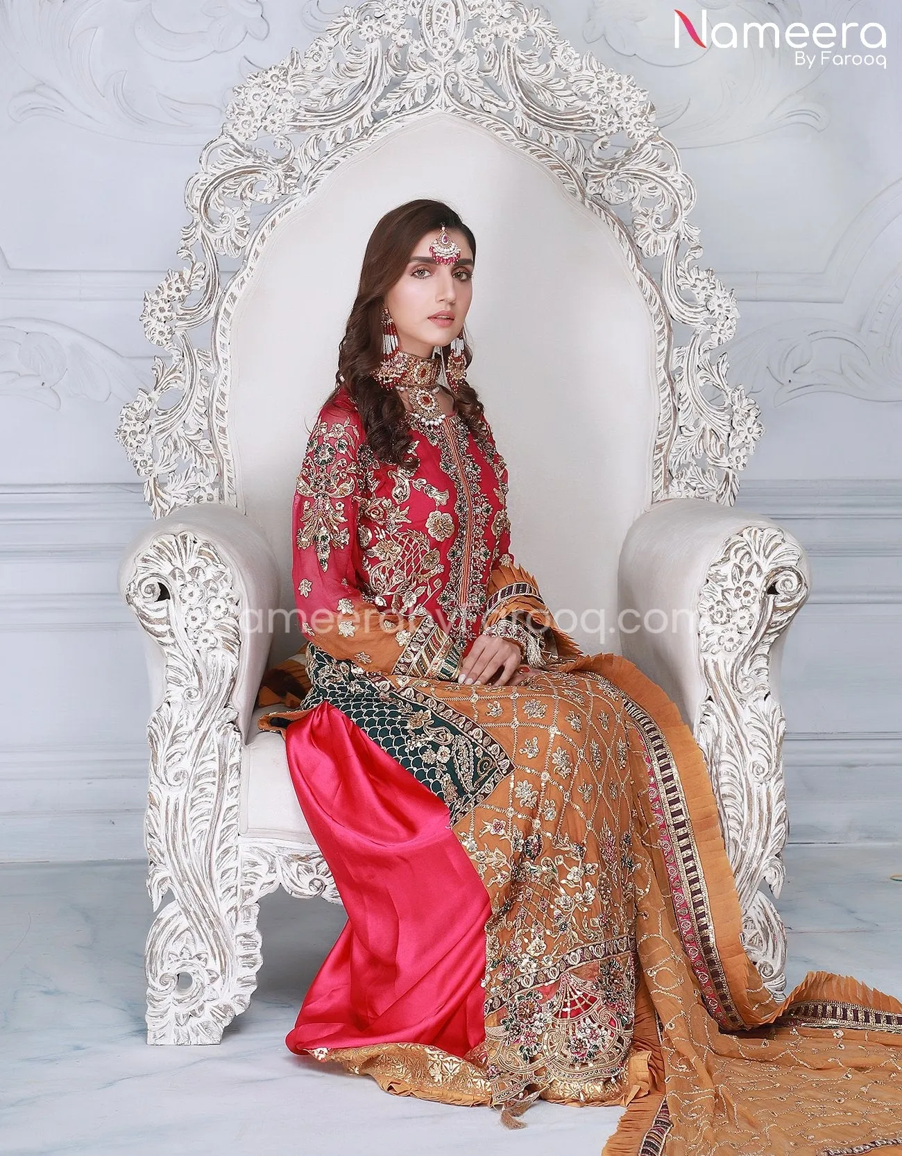 Long Embroidered Kameez with Sharara in Chiffon #PS211