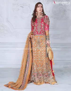 Long Embroidered Kameez with Sharara in Chiffon #PS211