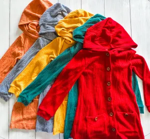 Long Hooded Cardigans Girls & Women (green,mustard, pumpkin, red)