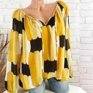 Long Sleeve Geometric Print Blouse