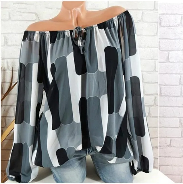 Long Sleeve Geometric Print Blouse