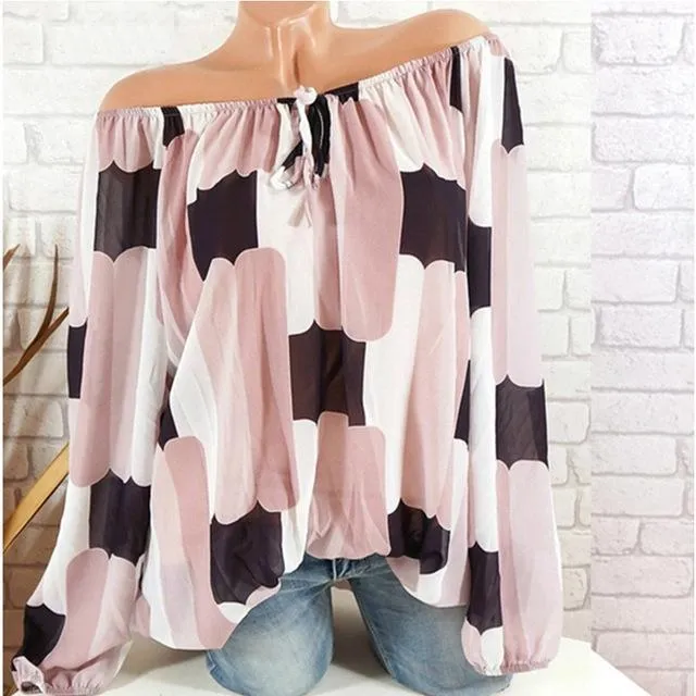 Long Sleeve Geometric Print Blouse
