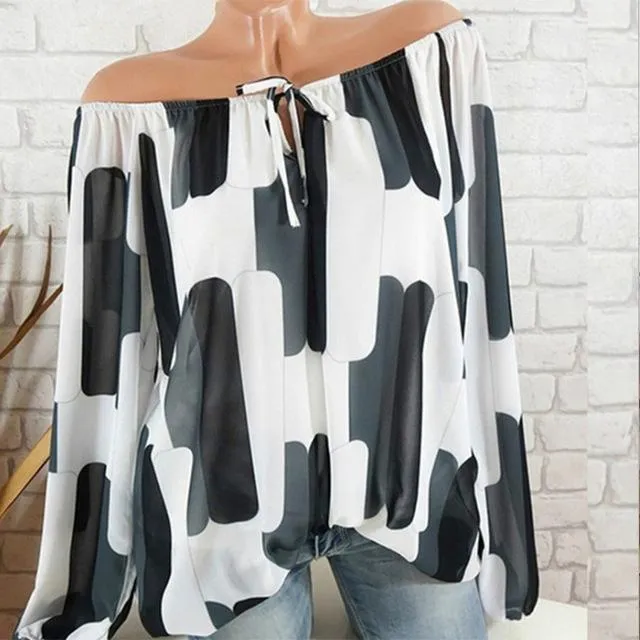 Long Sleeve Geometric Print Blouse