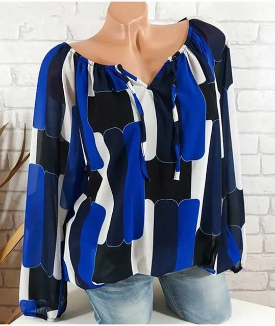 Long Sleeve Geometric Print Blouse