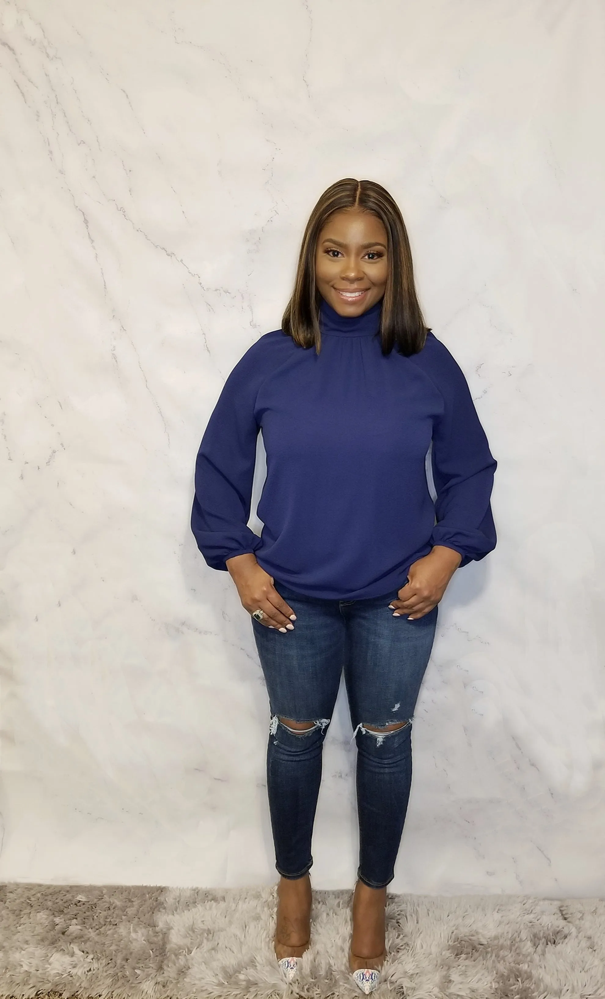 Long Sleeve Neck Tie Blouse