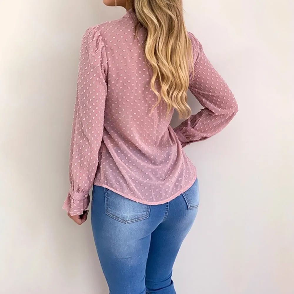 Long Sleeve V-Neck Sheer Blouse
