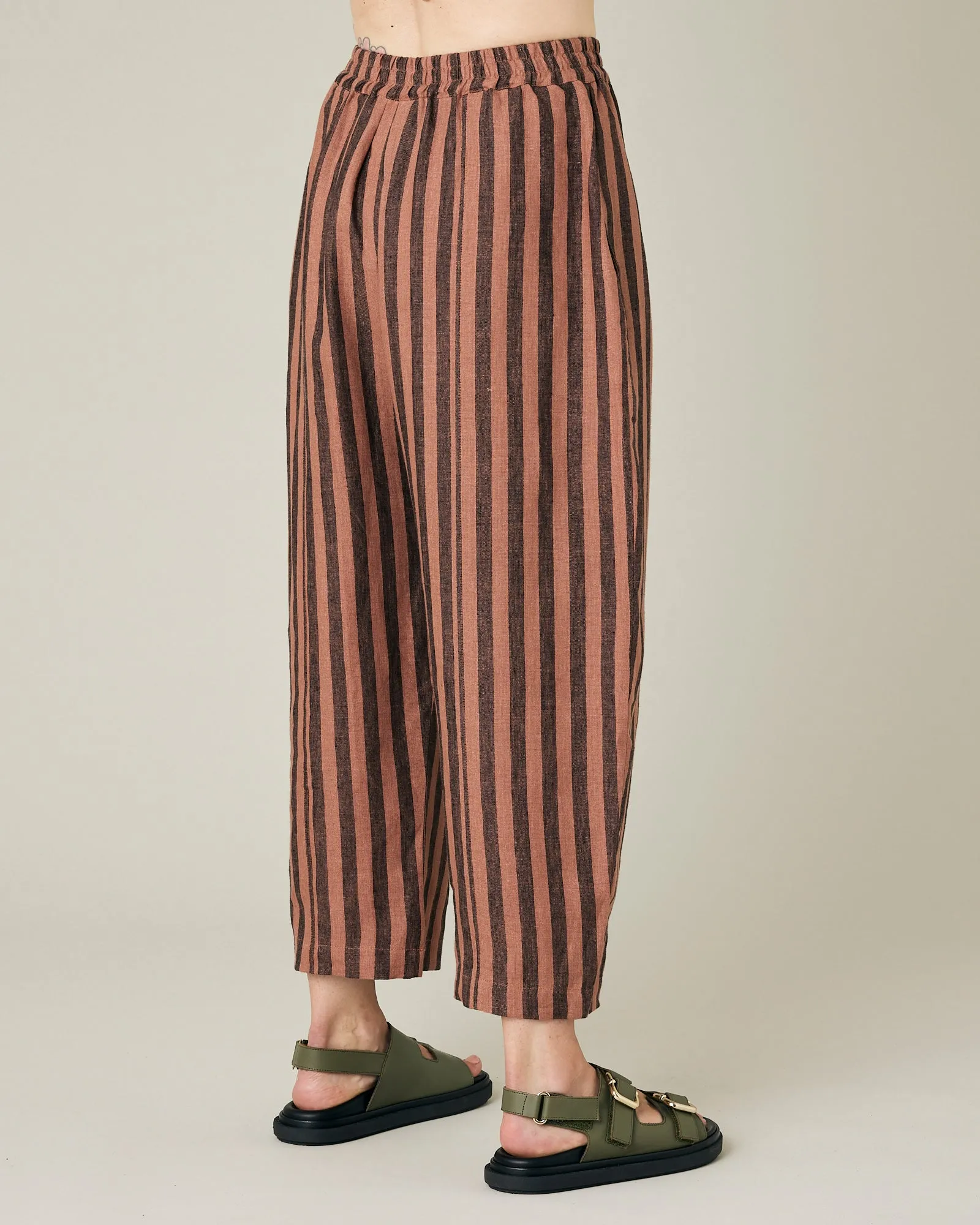 Longer Length Mabel Biscuit Stripe Linen Trousers
