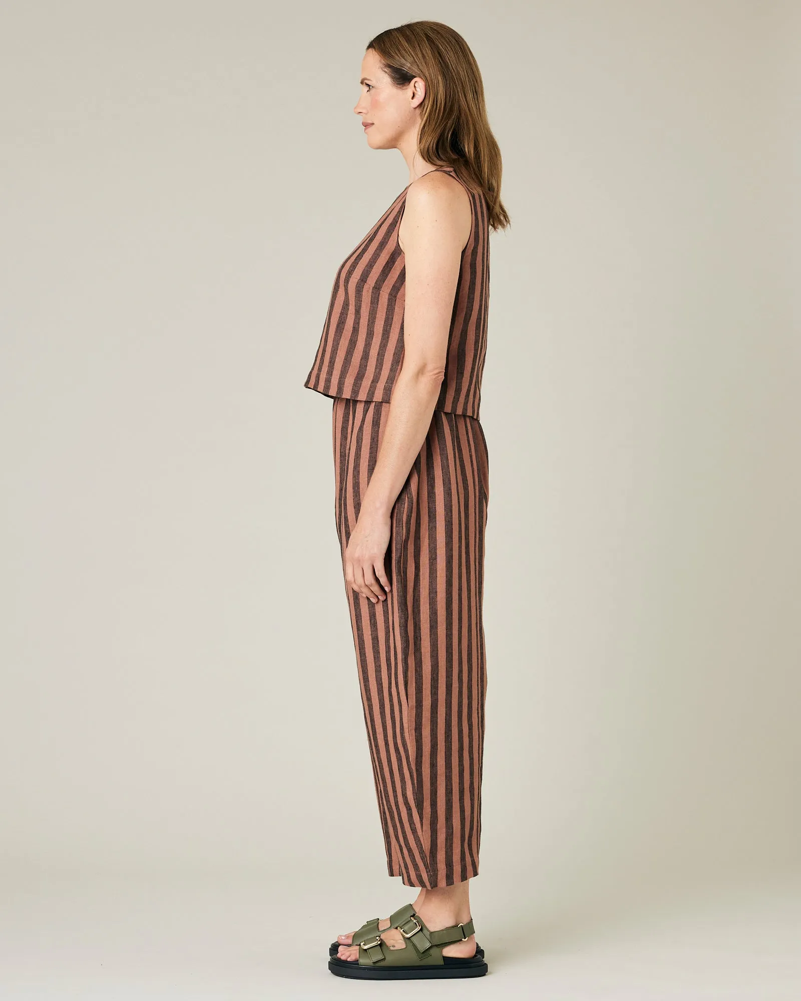 Longer Length Mabel Biscuit Stripe Linen Trousers