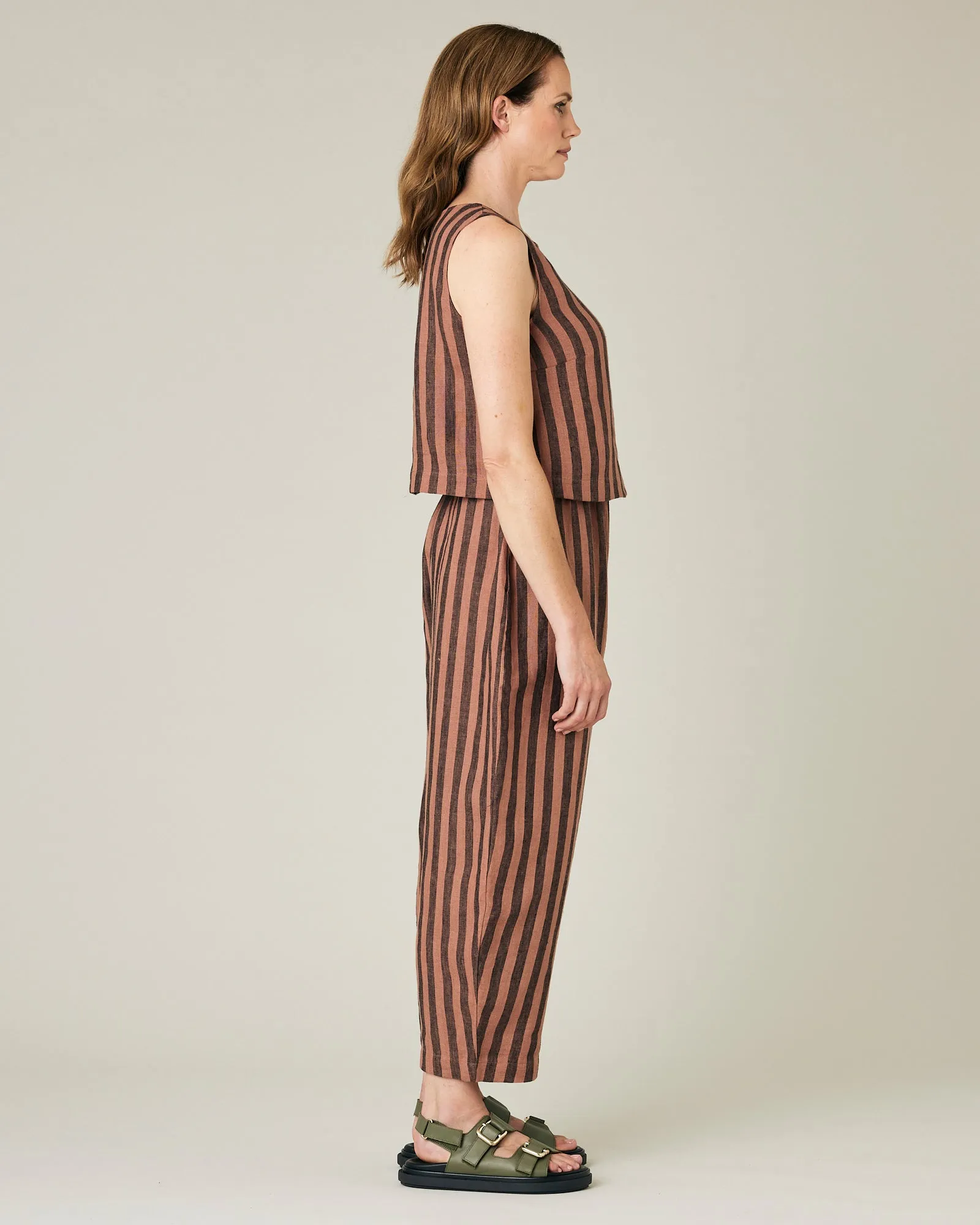Longer Length Mabel Biscuit Stripe Linen Trousers