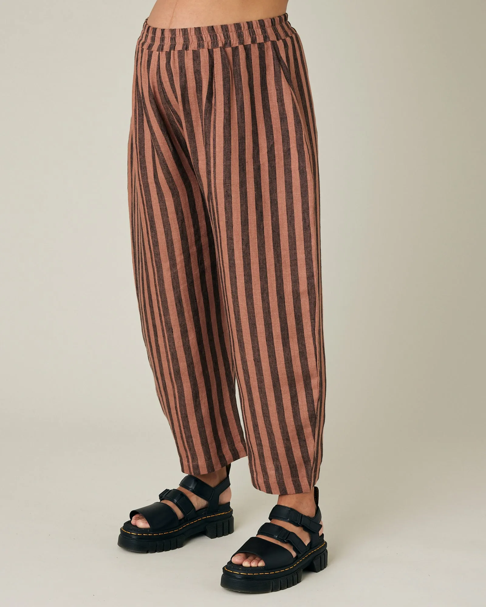 Longer Length Mabel Biscuit Stripe Linen Trousers