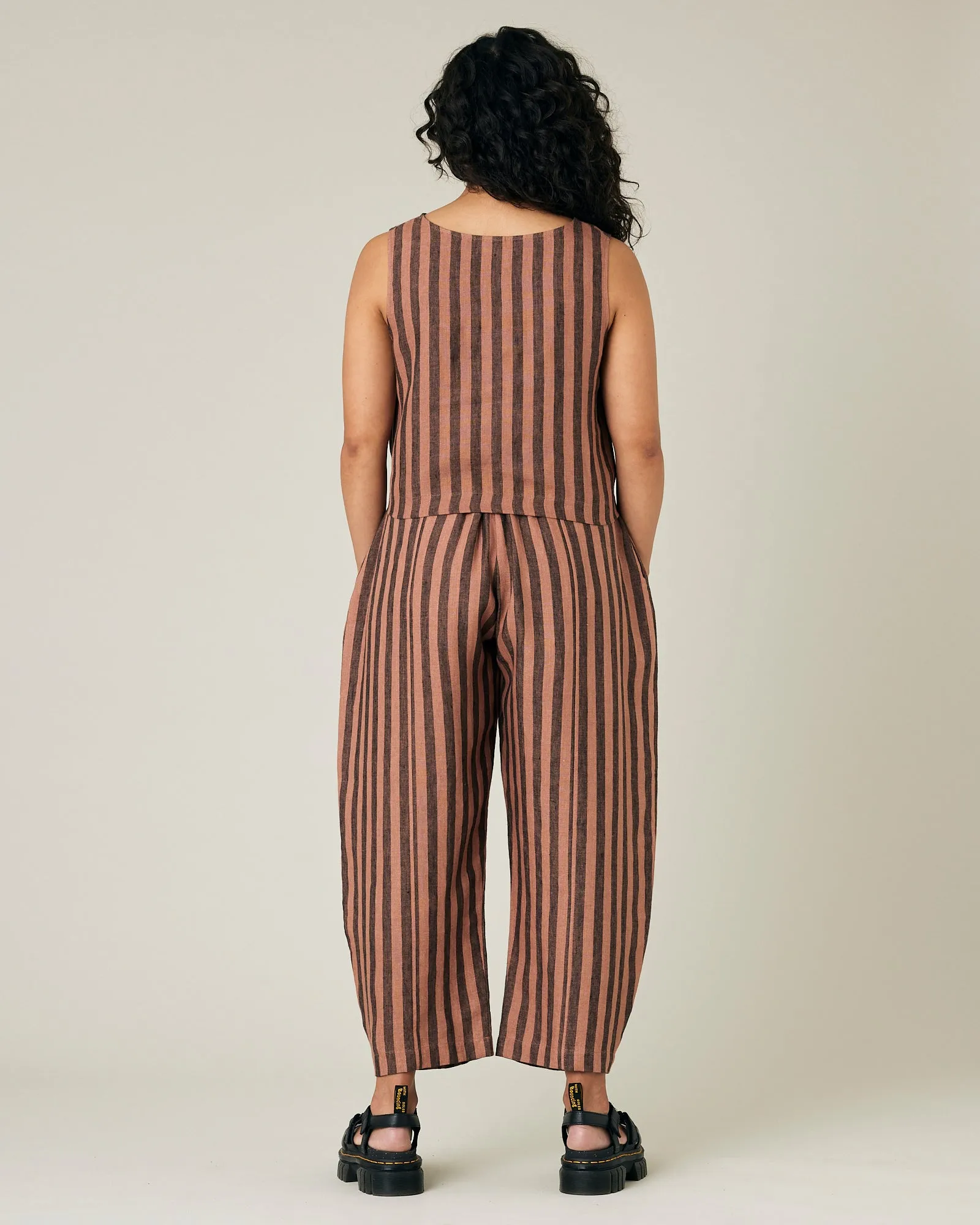 Longer Length Mabel Biscuit Stripe Linen Trousers