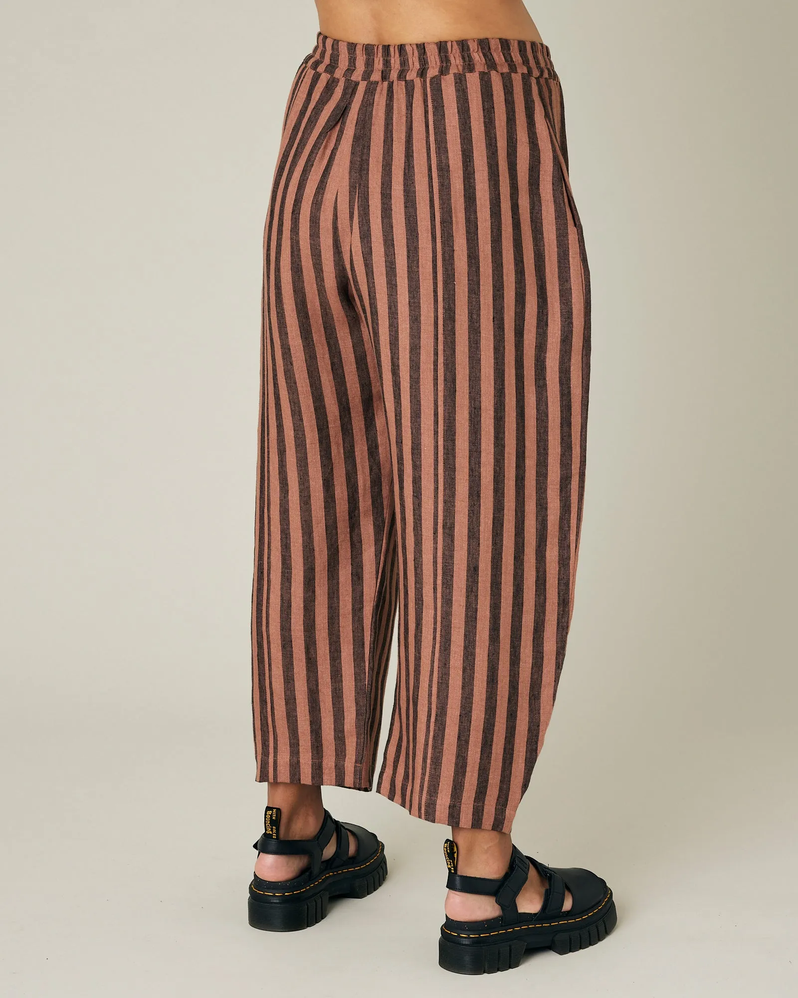 Longer Length Mabel Biscuit Stripe Linen Trousers