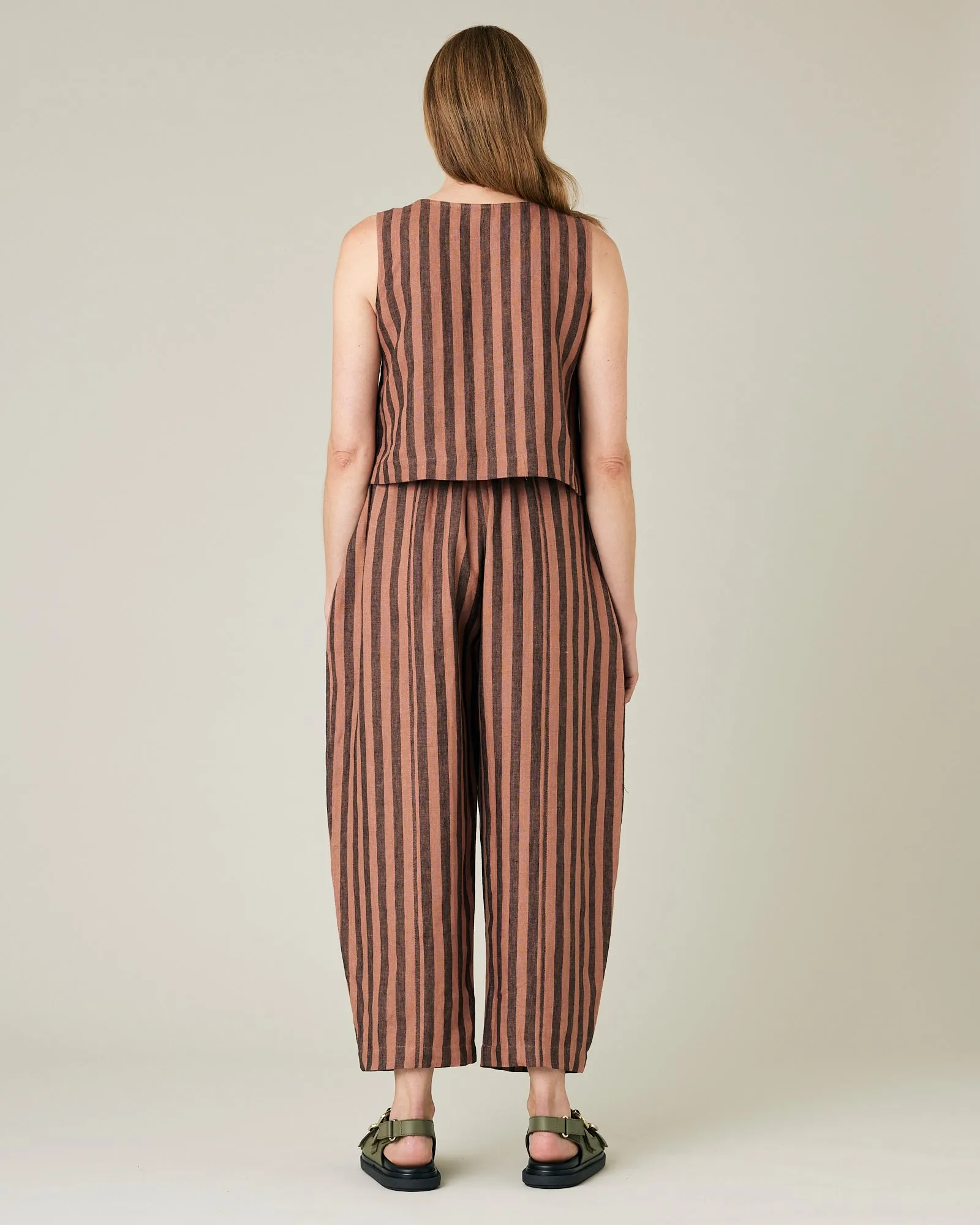 Longer Length Mabel Biscuit Stripe Linen Trousers