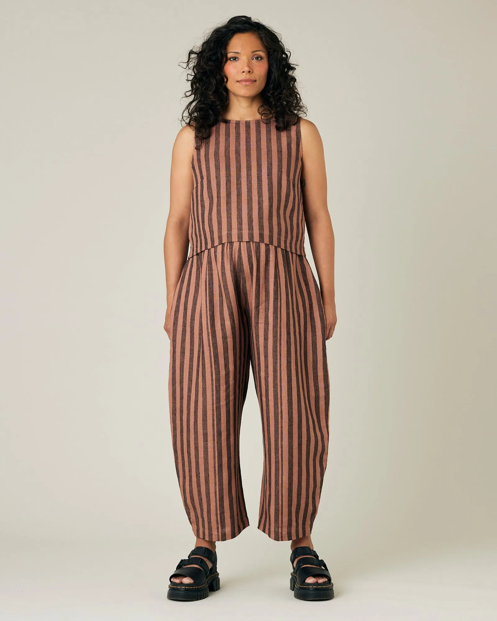 Longer Length Mabel Biscuit Stripe Linen Trousers