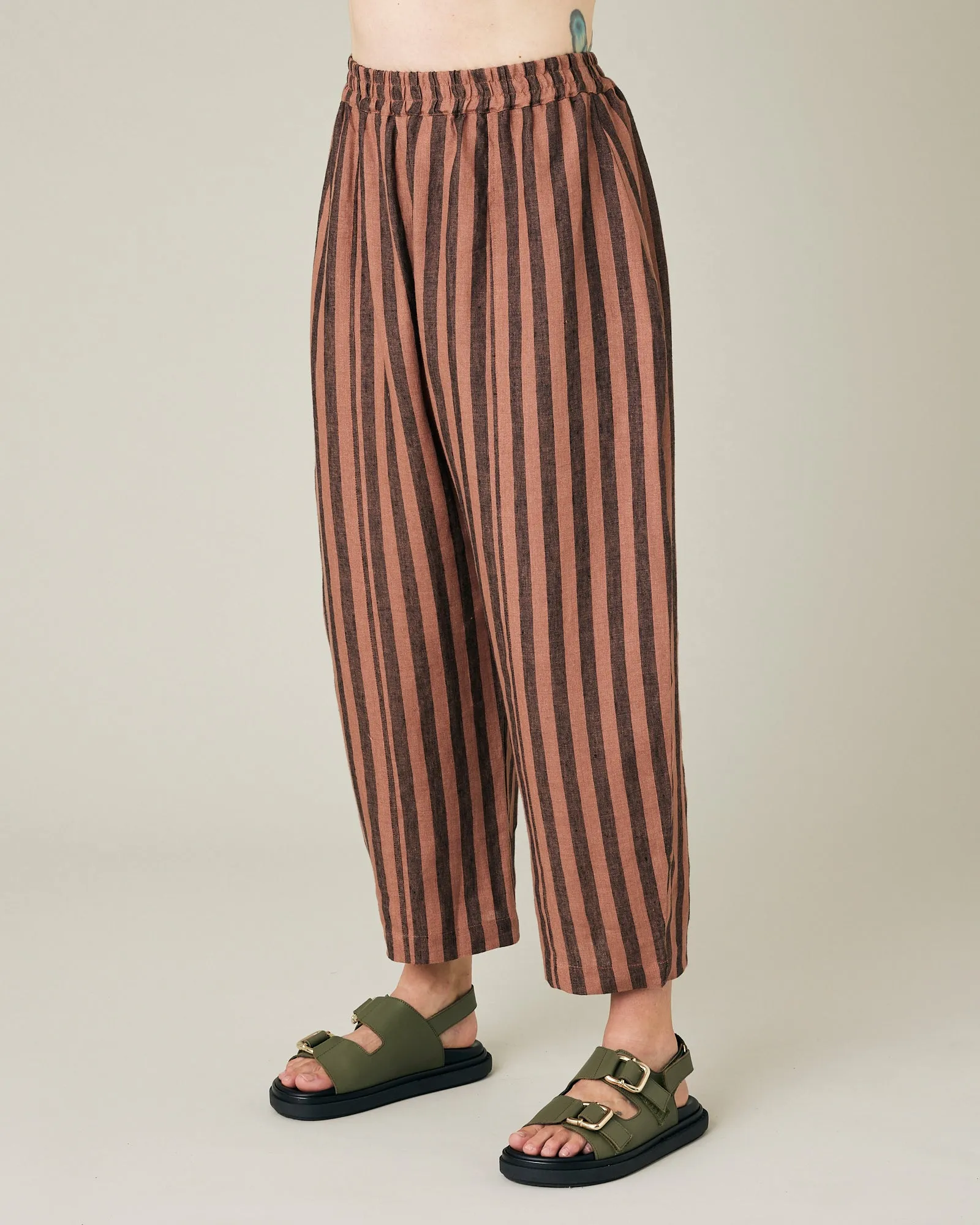Longer Length Mabel Biscuit Stripe Linen Trousers