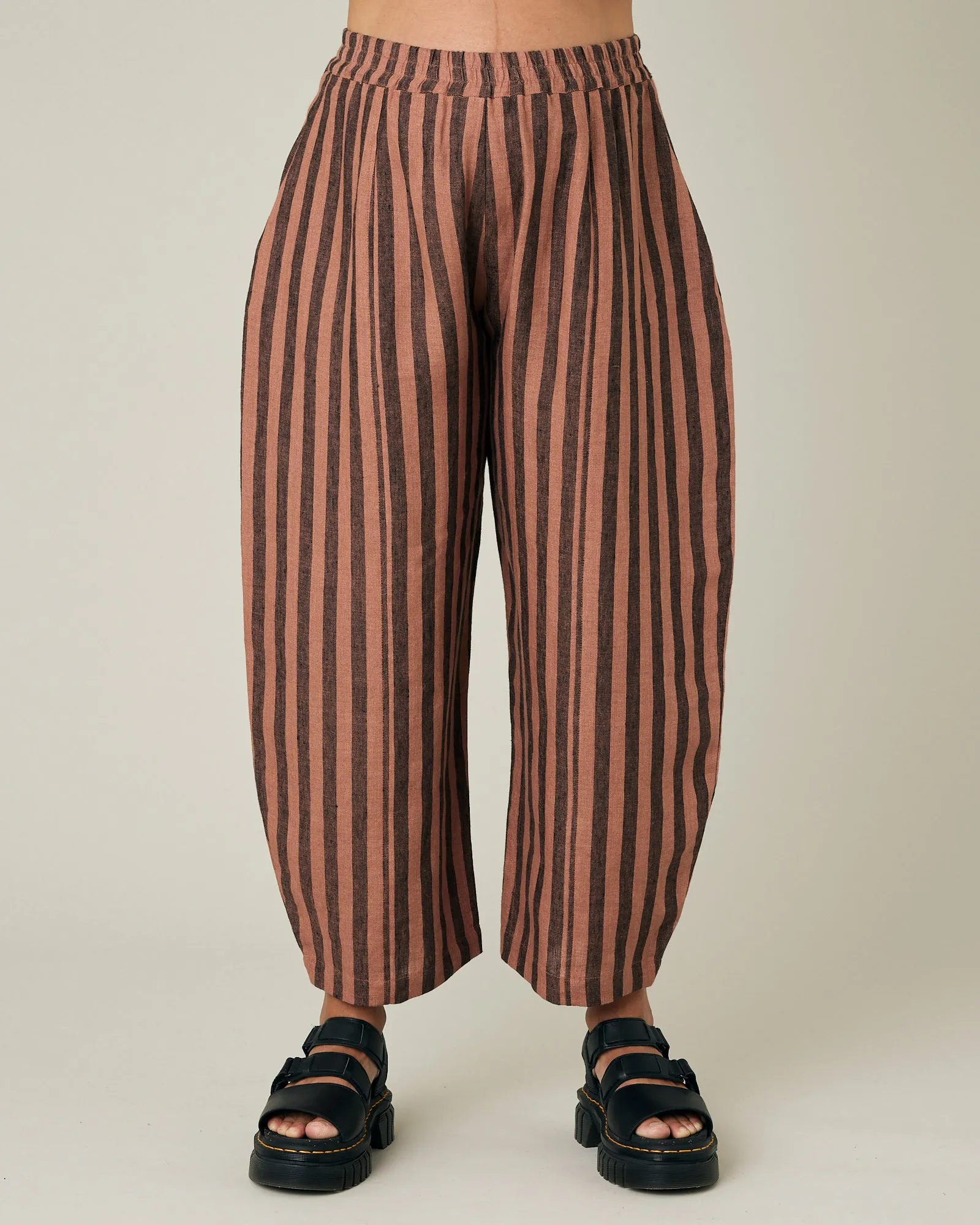 Longer Length Mabel Biscuit Stripe Linen Trousers