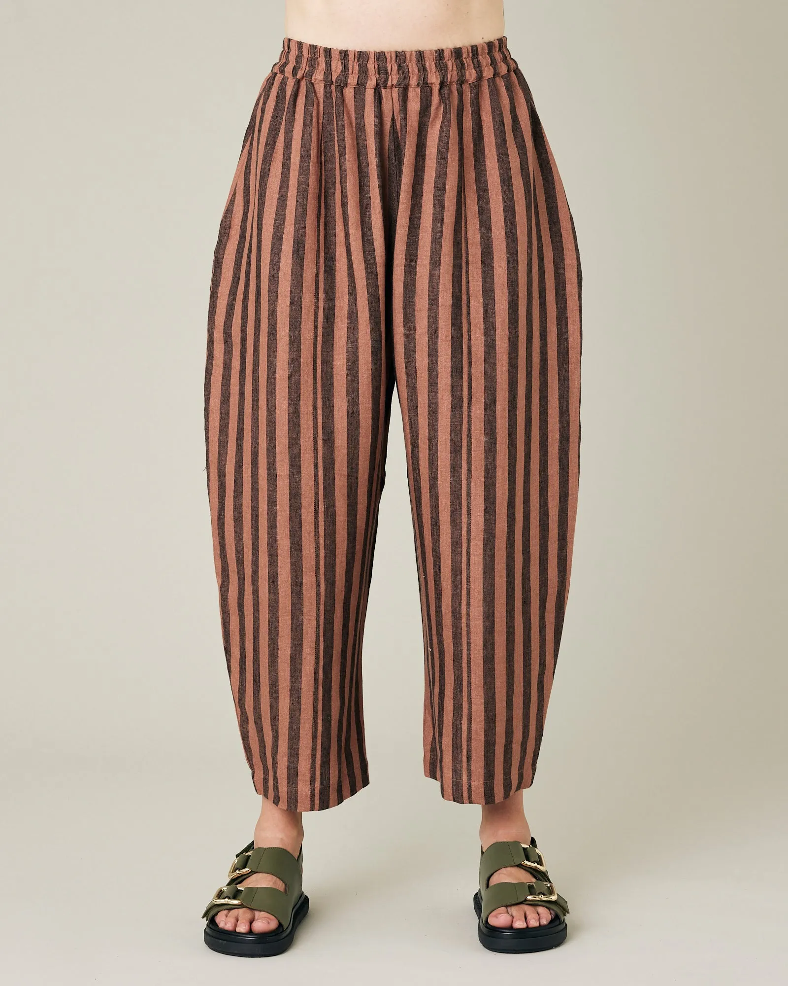 Longer Length Mabel Biscuit Stripe Linen Trousers