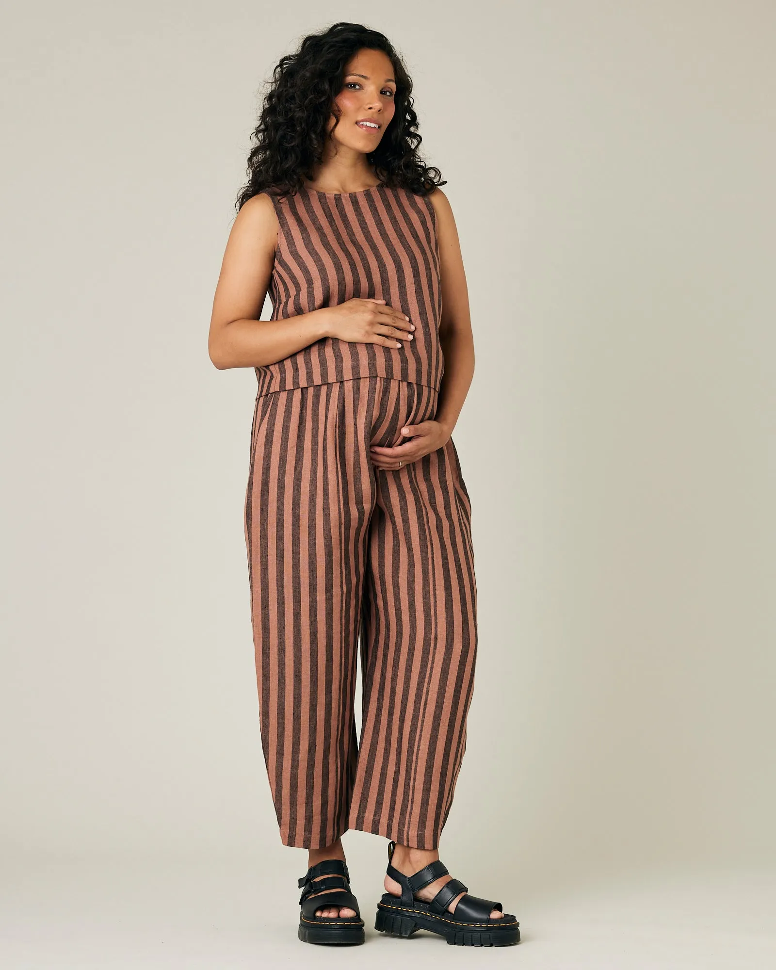 Longer Length Mabel Biscuit Stripe Linen Trousers