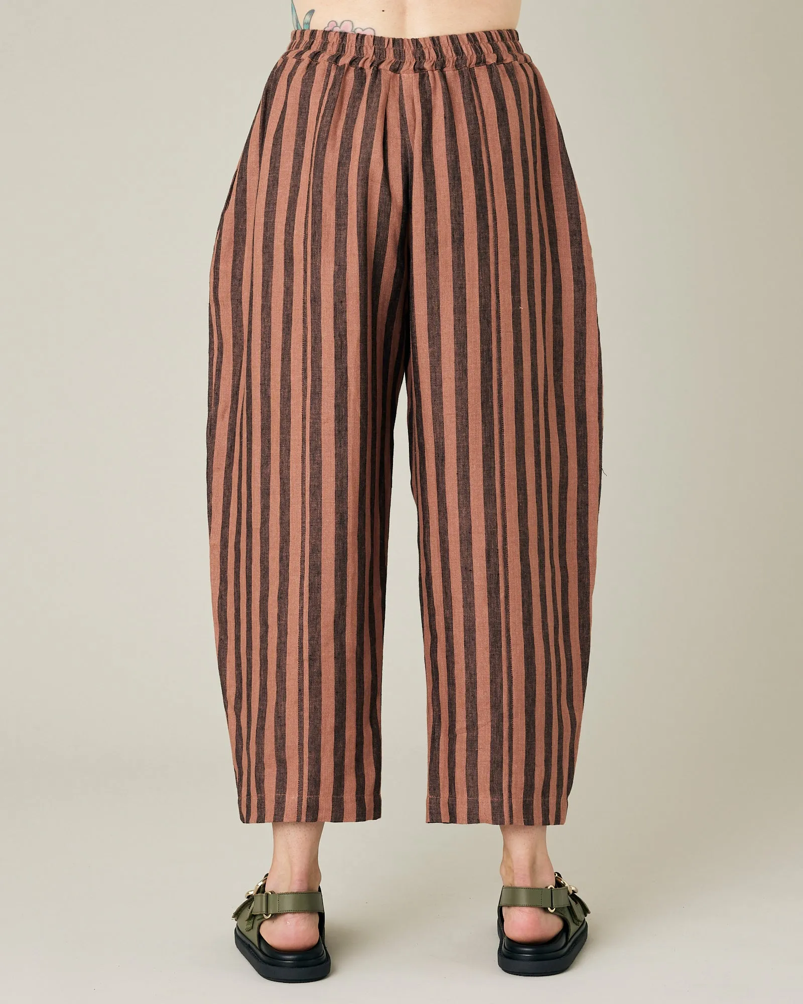 Longer Length Mabel Biscuit Stripe Linen Trousers