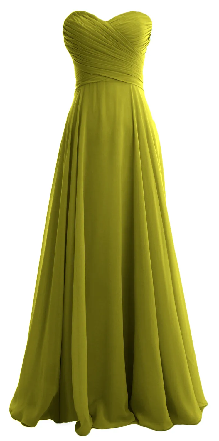 MACloth Elegant Strapless Chiffon Long Bridesmaid Dress Simple Prom Formal Gown