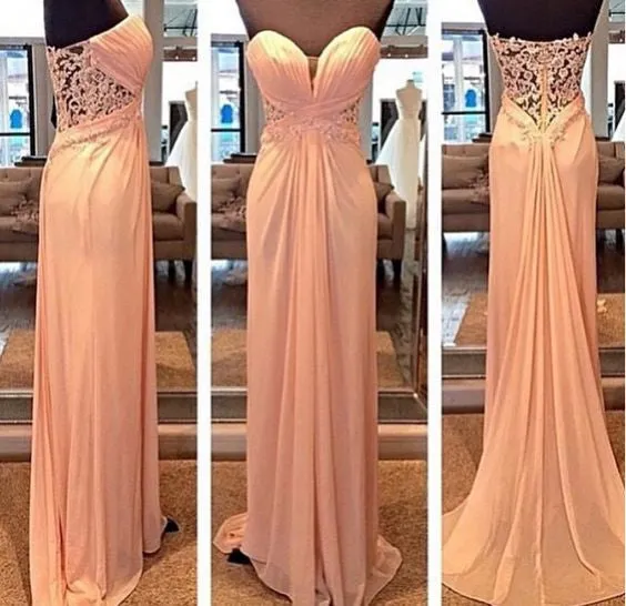 MACloth Strapless Sweetheart Long Chiffon Lace Evening Prom Formal Gown Wedding Party Dress