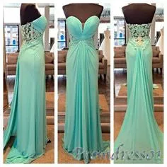 MACloth Strapless Sweetheart Long Chiffon Lace Evening Prom Formal Gown Wedding Party Dress