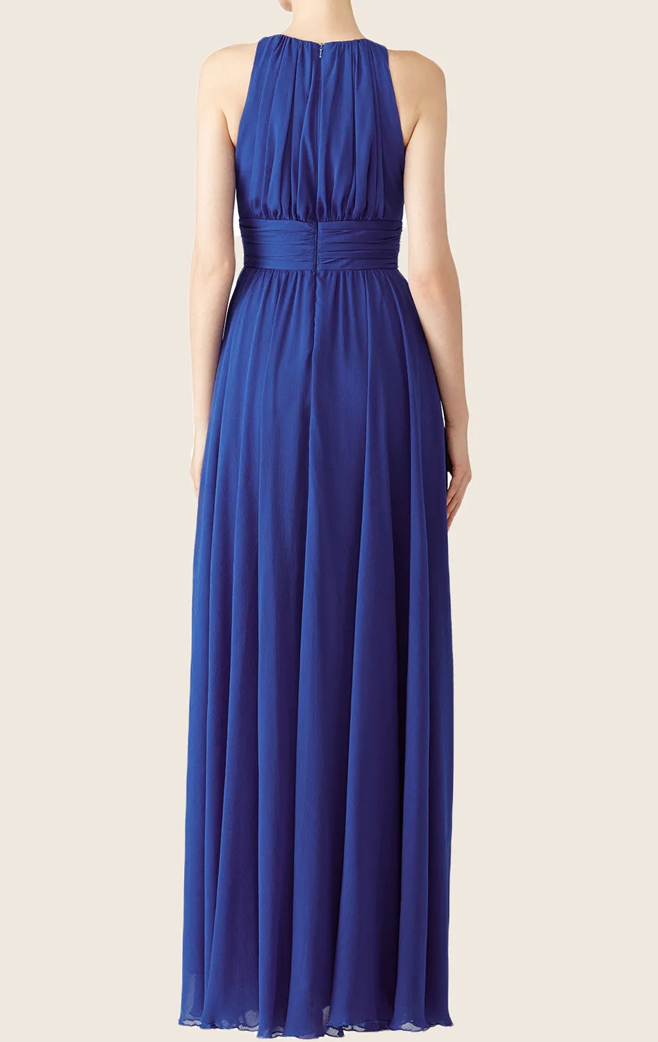 MACloth Straps O Neck Chiffon Long Prom Dress Royal Blue Formal Gown