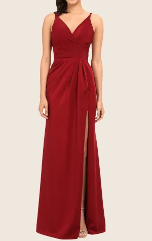 MACloth Straps V Neck Chiffon Long Prom Dress Red Formal Evening Gown