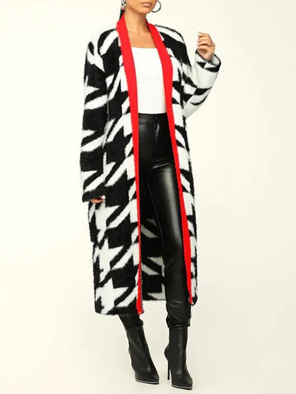 Mangocouture Houndstooth Open-Front Cardigan
