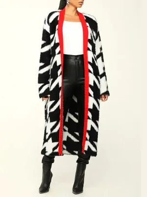 Mangocouture Houndstooth Open-Front Cardigan