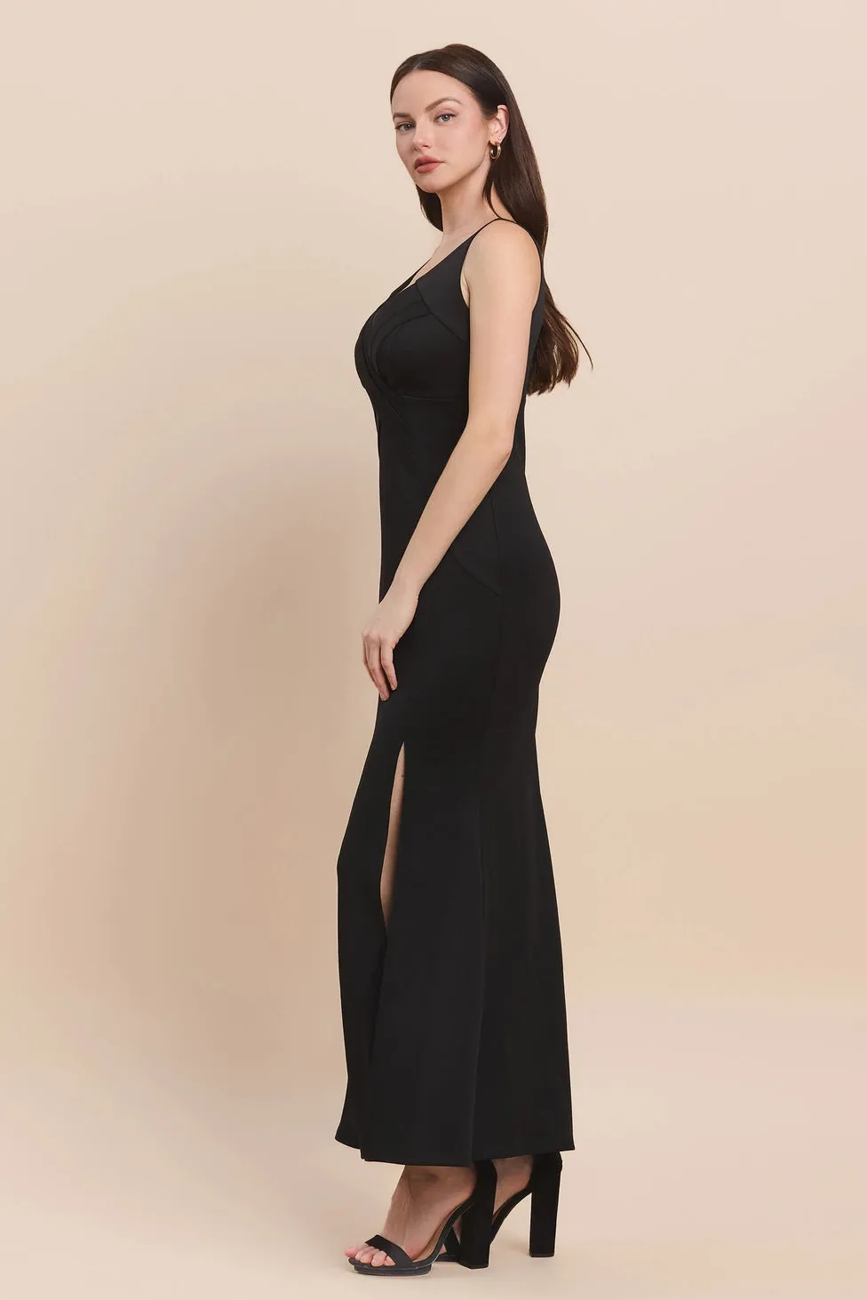 Mermaid Scuba Black Gown  w/ Pleated Bust
