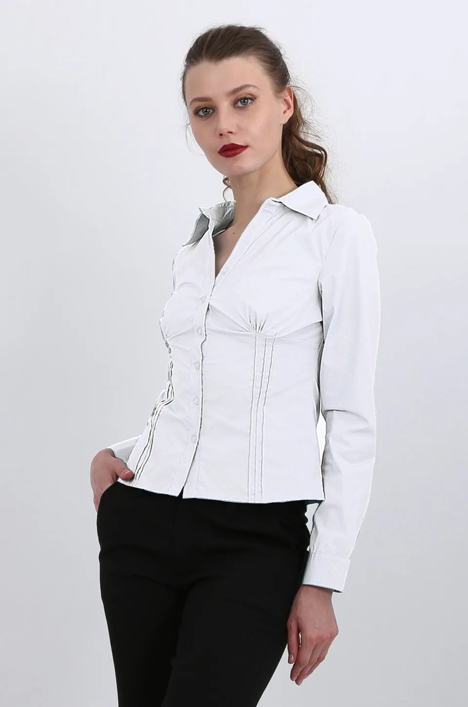 MISS PINKI Juliana long sleeve button up work shirt - white